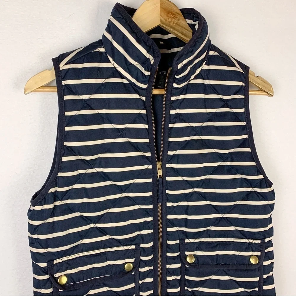 J. Crew Navy White Stripe Down Puffer Vest